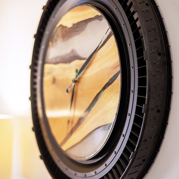 ENGINE STATOR BLACK AND WOOD CLOCK