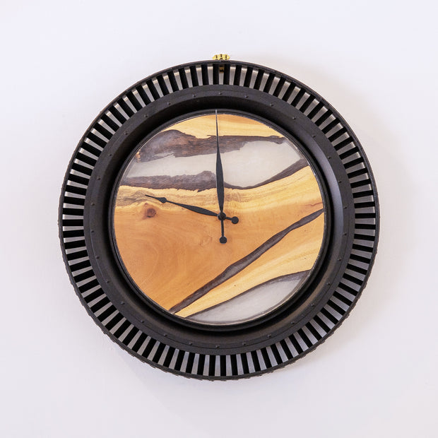 ENGINE STATOR BLACK AND WOOD CLOCK