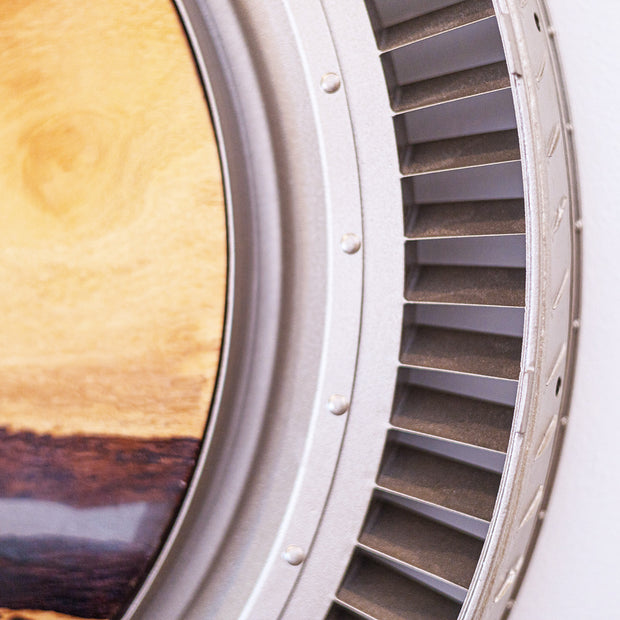 SILVER AND WOOD ENGINE STATOR CLOCK
